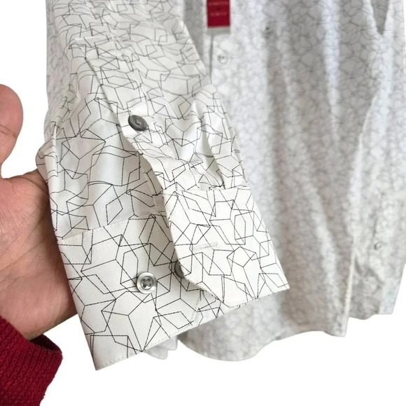 Alfani Men's Triangle Dot Button Up Dress Shirt Slim Fit White Size M  #008 - Picture 4 of 8